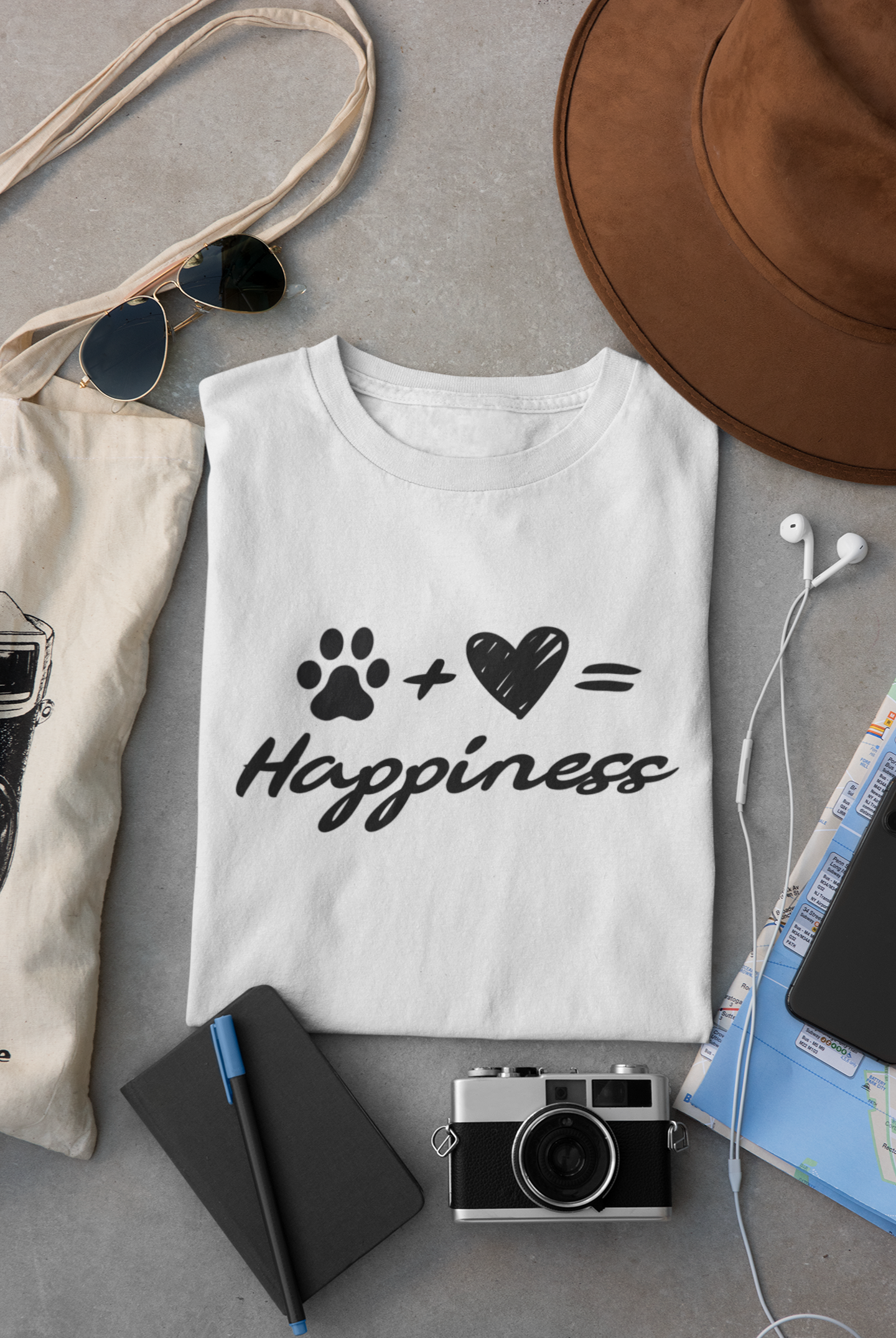 Happiness Black Letters (White T-Shirt)