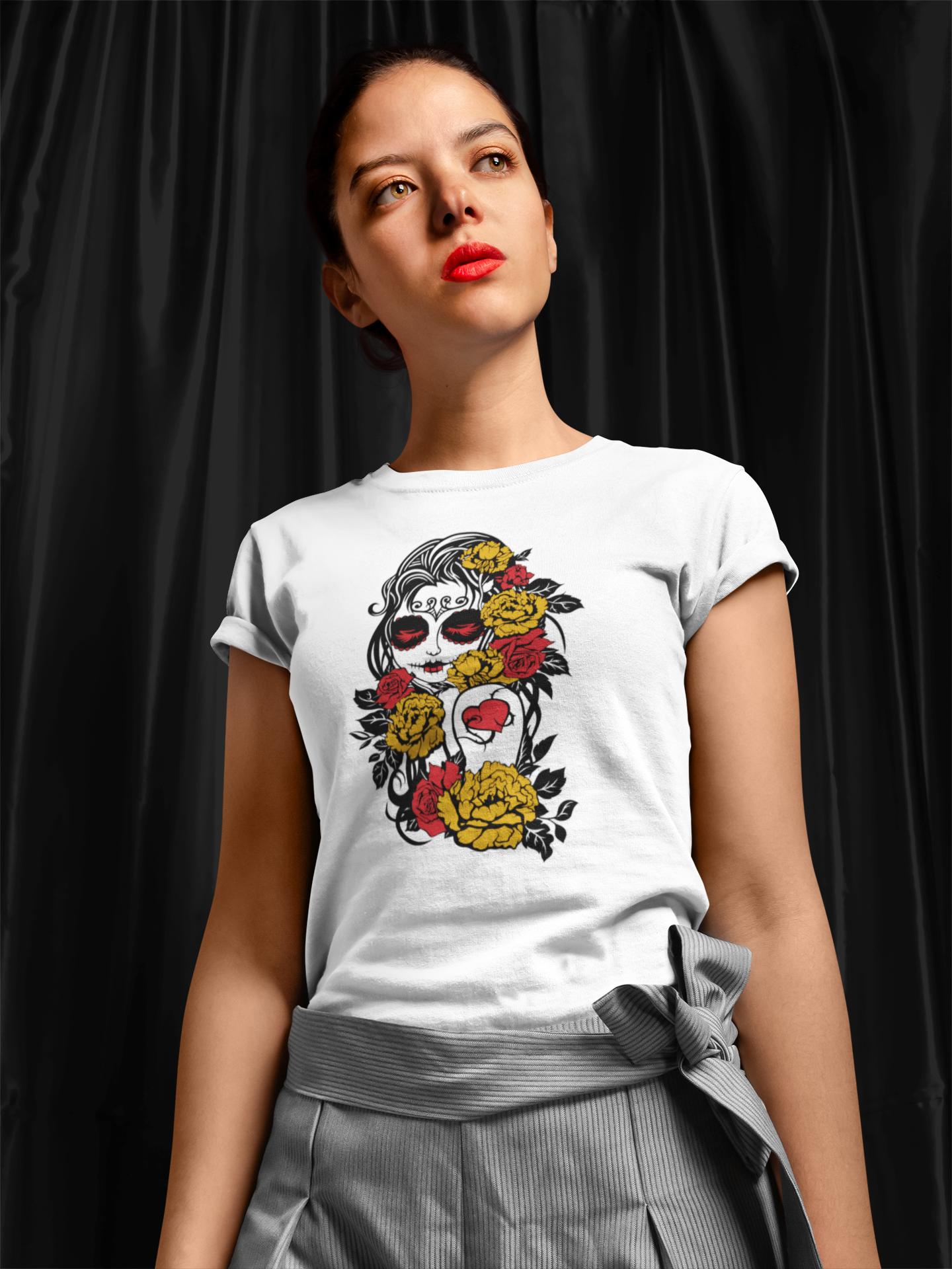 Katrina, Day of the dead Shirt, Dia De Los Muertos Shirt, Floral Shirt, Haloween Shirt, Womans Floral Shirt.